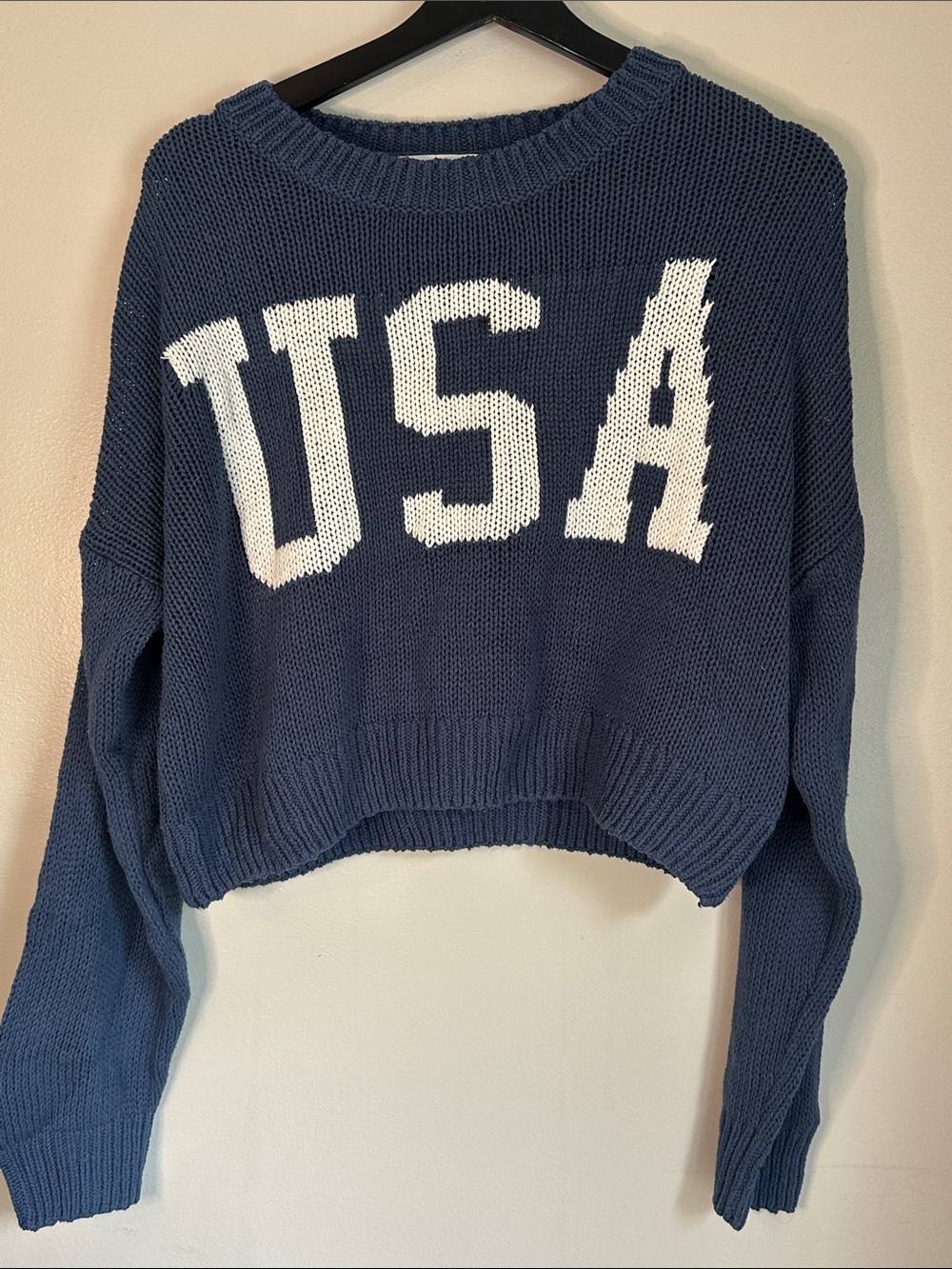 Blue Cropped USA Sweater, Large